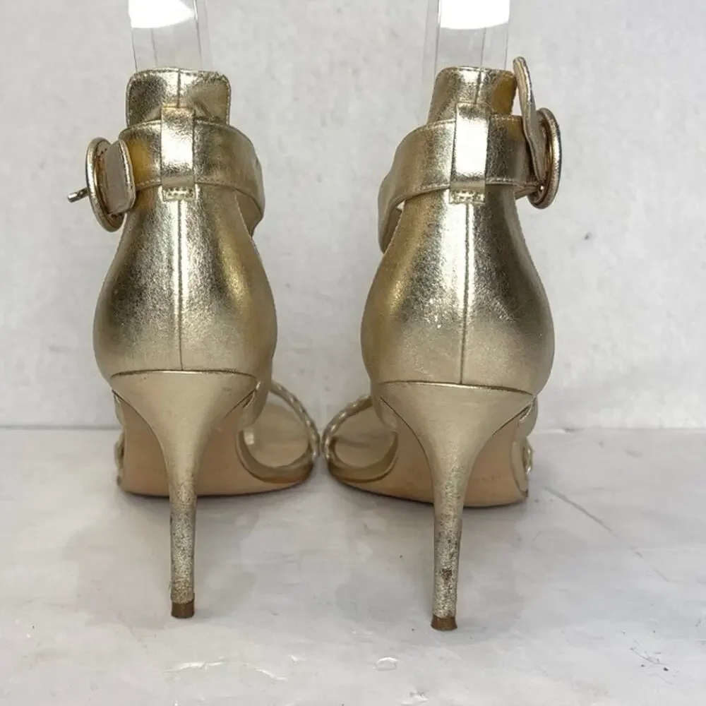 Marc Fisher Brave 2 Muted Gold Metallic Criss Cross Ankle Strap Heeled Size 7